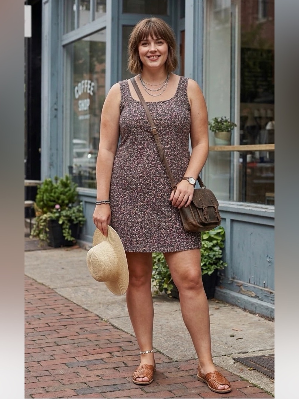 H&M Floral Corduroy 90s-Vibe Boxy Ditsy Floral Shift Tank Dress Size Xlarge